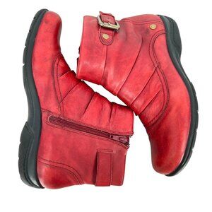 Clarks Christine Club Red Leather Ankle Boot Buckle Zip Size 8.5